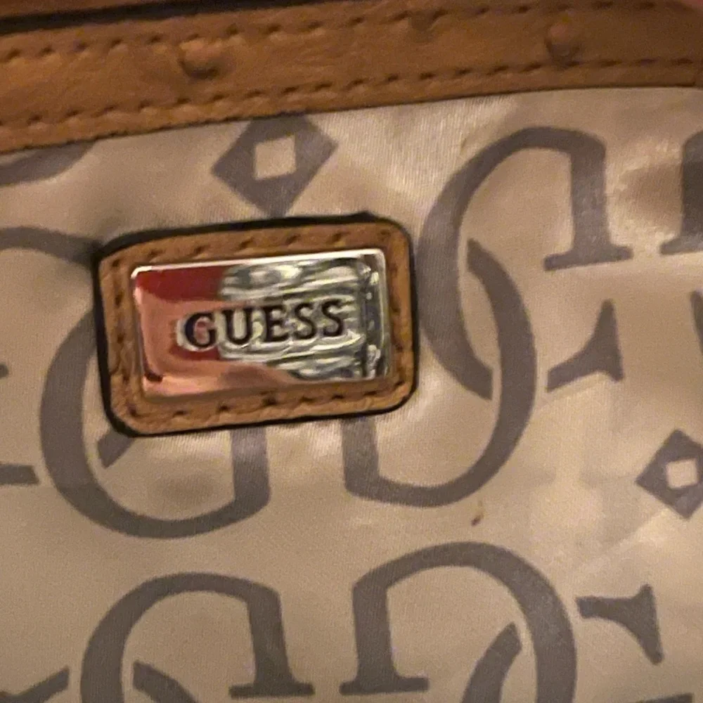 GUESS Enchanted Faux Ostrich Leather Tan and Silver Hobo Bag